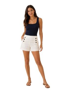 Talbots White Sailor Button Shorts Women’s Petite 4P Coastal Summer Resortwear